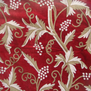 Crewel Fabric Grapevine Dreams Red Cotton Velvet