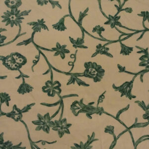 Crewel Fabric Green Vines Tie-Dyed on Off White Cotton Duck