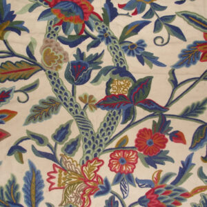 Crewel Fabric Hibiscus Vine Multicolor on Sweetpine Cotton