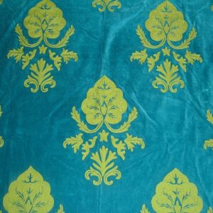 Crewel Fabric Konark Green on Turquoise Cotton Velvet