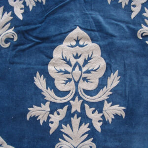Crewel Fabric Konark White on Indigo Blue Cotton Velvet