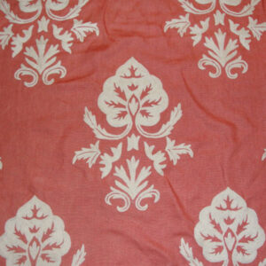 Crewel Fabric Konark White on Bright Coral Linen