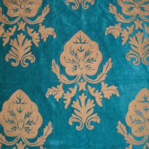 Crewel Fabric Konark Olive on Conifer Turquoise Cotton Velvet