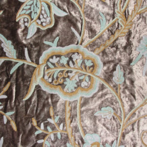 Crewel Fabric Lotus Brown Olive Cotton Viscose Velvet