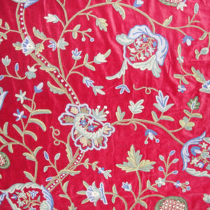 Crewel Fabric Lotus Vine Dreams Red Cotton Velvet