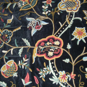 Crewel Fabric Lotus Classic Black Cotton Viscose Velvet