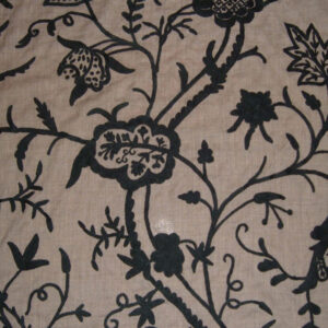 Crewel Fabric Lotus Black on Dark Melange Wool