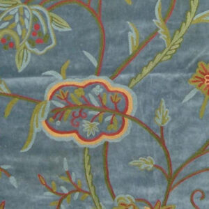 Crewel Fabric Lotus Indigo Blue Cotton Velvet