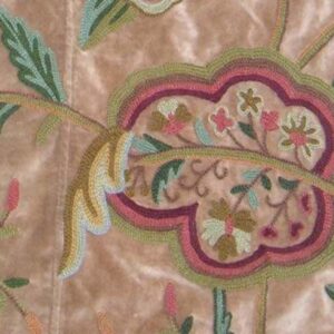 Crewel Fabric Lotus Tan Brown Cotton Velvet