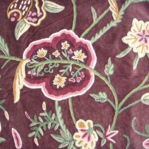Crewel Fabric Lotus Chocolate Brown Cotton Velvet