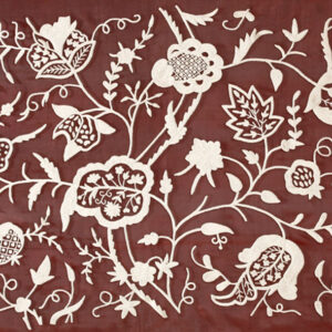 Crewel Fabric Lotus Vermillion Silk Organza