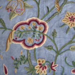 Crewel Fabric Lotus Classic Indigo Blue Cotton Velvet