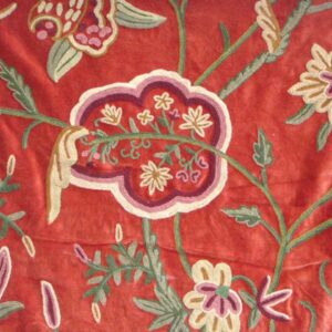 Crewel Fabric Lotus Classic Flame Red Cotton Velvet