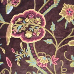 Crewel Fabric Lotus Classic Turkish Coffee Cotton Velvet
