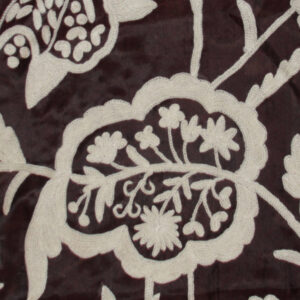 Crewel Fabric Lotus Classic White on Black Cotton Duck