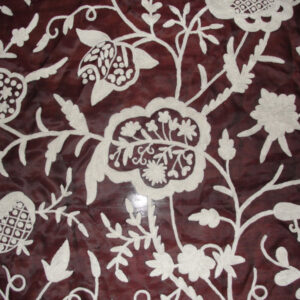 Crewel Fabric Lotus Classic White on Vermilion Silk Organza