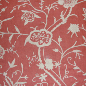 Crewel Fabric Lotus White on Bright Coral Linen
