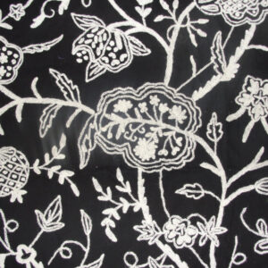 Crewel Fabric Lotus Light White on Black Cotton Duck