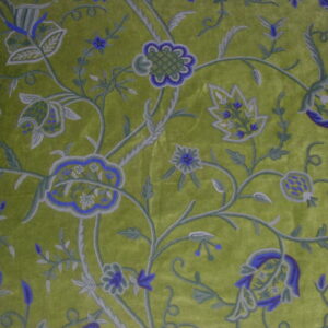 Crewel Fabric Lotus Olive Green Cotton Velvet