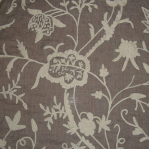 Crewel Fabric Lotus White on Dark Melange Wool