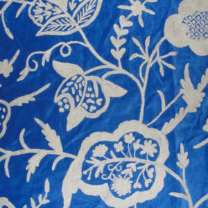 Crewel Fabric Lotus White on Indigo Blue Cotton velvet