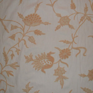 Crewel Fabric Marigold Vine Peach on Off White Cotton