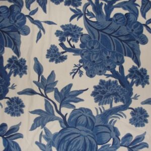 Crewel Fabric Melons and Grapes Blues on Sweetpine Cotton