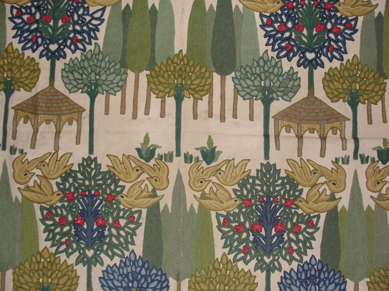 Crewel Fabric Moghul Garden Blues on Sweet Pine Cotton Duck