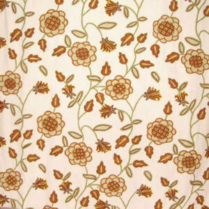 Crewel Fabric Orlando Peach on Cream Cotton Velvet