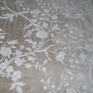 Crewel Fabric Parijata White on Grey Cotton Viscose Velvet