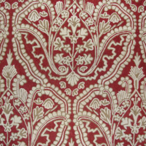 Crewel Fabric Paisley Tapestry  Neutrals on Passion Red Cotton Duck