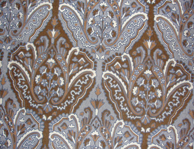 Crewel Fabric Paisley Tapestry Brown with Blissful Blue Cotton