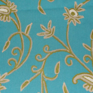 Crewel Fabric Paisley Vine Blue Cotton Duck