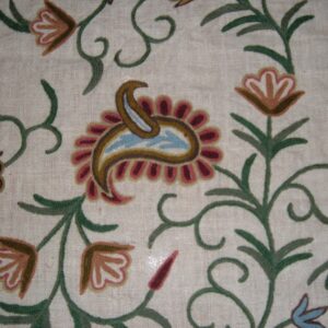 Crewel Fabric Paisley Vine Natural White Jute
