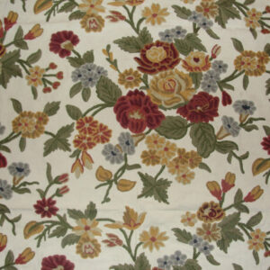 Crewel Fabric Rose Bouquet Multi Color on Beige Cotton Duck