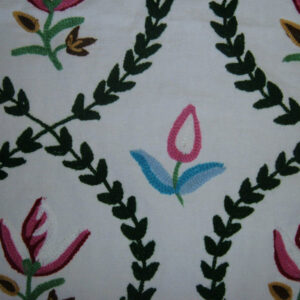Crewel Fabric Ruby Off White Cotton Duck