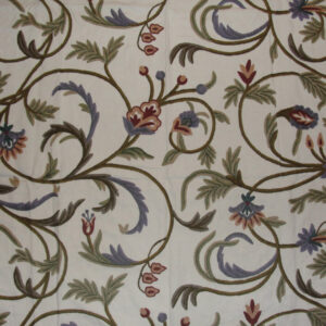 Crewel Fabric Sara Plums on Off White Natural Cotton