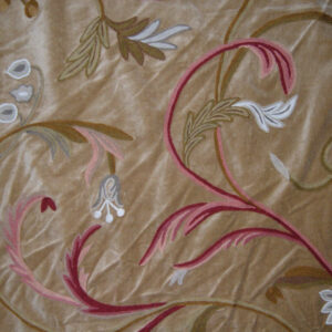 Crewel Fabric Sara Antique Tan Brown Cotton Velvet