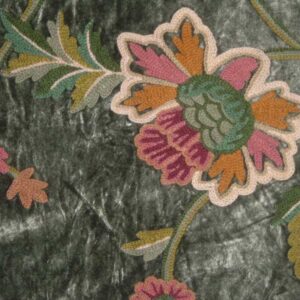 Crewel Fabric Shalimar Dark Green Cotton Viscose Velvet