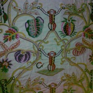 Crewel Fabric Monkey see Monkey do Multicolor on Beige Cotton