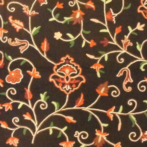 Crewel Fabric Spearmint Vine Black Cotton
