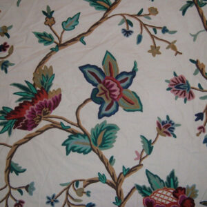 Crewel Fabric Spring Blooms Off White Cotton Duck
