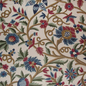 Crewel Fabric Susan Floral Multicolor on Sweet Pine Cotton Duck