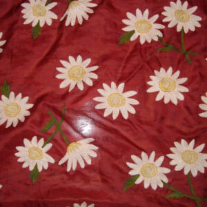 Crewel Fabric Sunflower Maroon Silk Organza