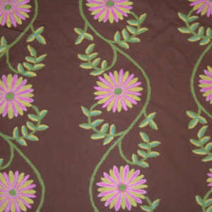 Crewel Fabric Sunflower Vine Cocoa Cotton