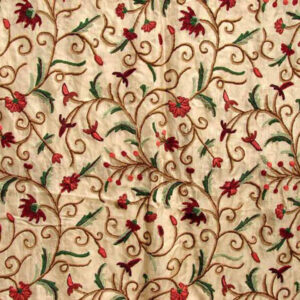 Crewel Fabric Tech maroon on Cream Cotton Duck