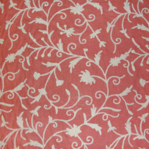Crewel Fabric Tech White on Bright Coral Linen