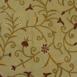 Crewel Fabric Tech Reds on Mild Brown Cotton Duck
