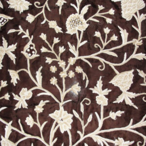 Crewel Fabric Tree of Life Neutrals on Dark Cocoa Silk Organza
