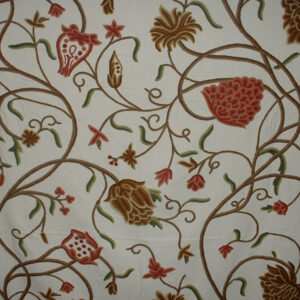 Crewel Fabric Tree of Life Modern Reds on Off White Cotton Duck